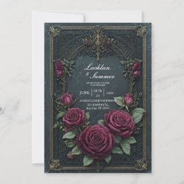 Elegant Dark Gothic Burgundy Rose Arched Wedding Kaart