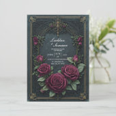 Elegant Dark Gothic Burgundy Rose Arched Wedding Kaart (Staand voorkant)