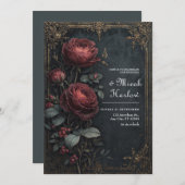 Elegant Dark Gothic Burgundy Rose Floral Wedding Kaart (Voorkant / Achterkant)