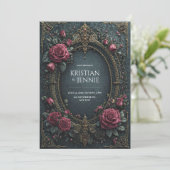 Elegant Dark Gothic Burgundy Rose Oval Wedding Kaart (Staand voorkant)
