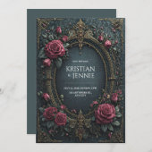 Elegant Dark Gothic Burgundy Rose Oval Wedding Kaart (Voorkant / Achterkant)