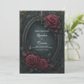 Elegant Dark Gothic Burgundy Rose Oval Wedding Kaart (Staand voorkant)