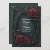 Elegant Dark Gothic Burgundy Rose Oval Wedding Kaart (Voorkant / Achterkant)
