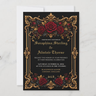 Elegant Dark Gothic Wedding Invitation Kaart