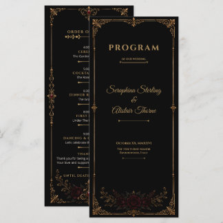 Elegant Dark Gothic Wedding Program Programmakaart