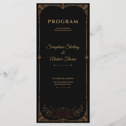 Elegant Dark Gothic Wedding Program Programmakaart (Voorkant)