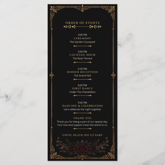 Elegant Dark Gothic Wedding Program Programmakaart (Achterkant)