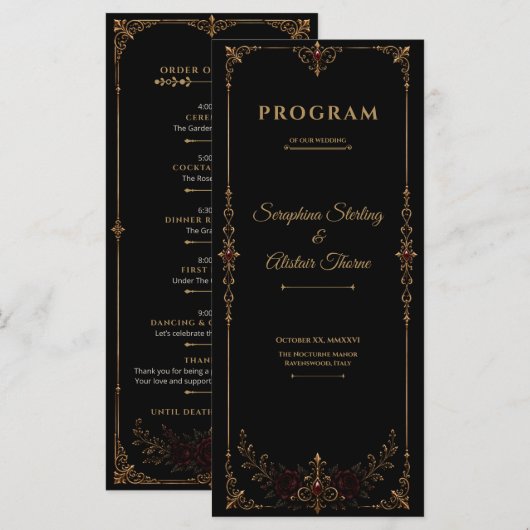 Elegant Dark Gothic Wedding Program Programmakaart (Voorkant / Achterkant)
