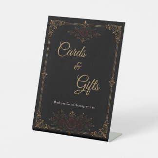 Elegant Dark Gothic Wedding Tabletop Sign Reclamebord Met Voetstuk