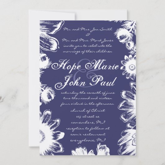 Elegant Dark Grape Eggplant Floral Wedding Kaart (Voorkant)