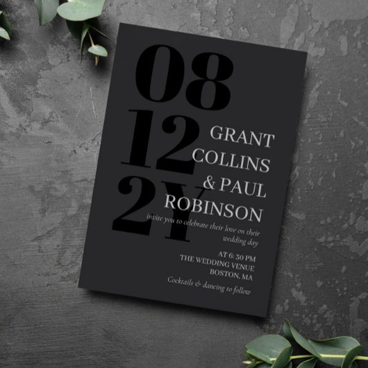Elegant Dark Gray & Black Typography Wedding Kaart