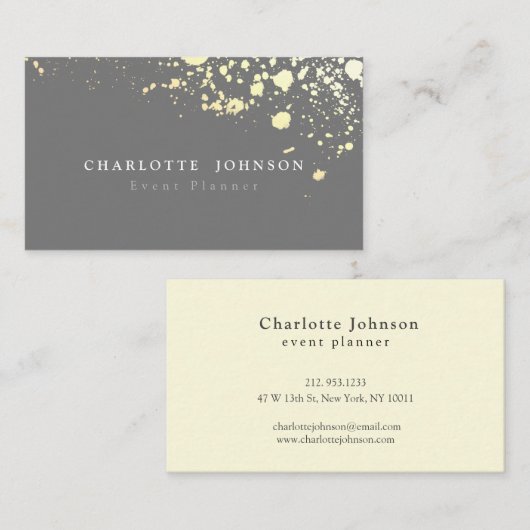 Elegant Dark Gray Faux Gold Splatter Professional Visitekaartje (Voorkant / Achterkant)