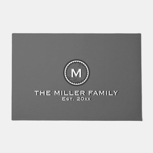 Elegant Dark Gray Monogram Familienaam Deurmat (Voorkant)