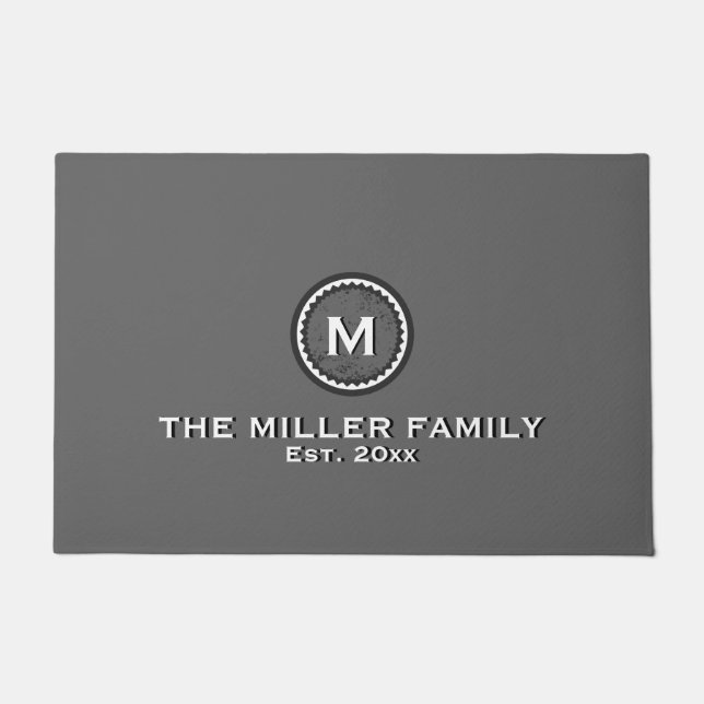 Elegant Dark Gray Monogram Familienaam Deurmat (Voorkant)