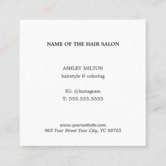 Elegant Dark Gray White Circle Golden Hairdresser Vierkante Visitekaartje (Achterkant)