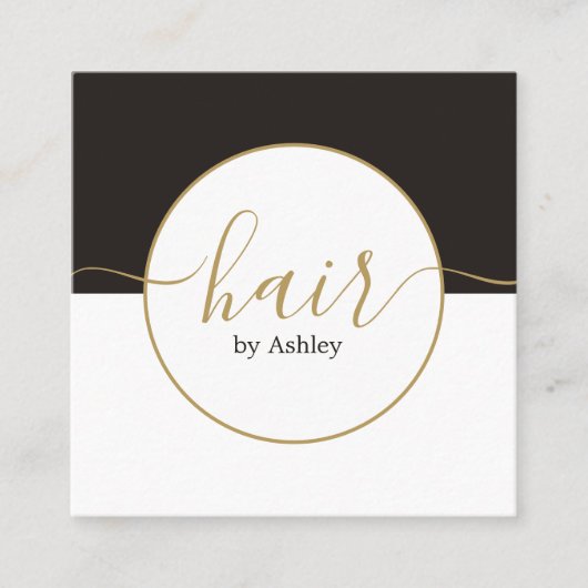 Elegant Dark Gray White Circle Golden Hairdresser Vierkante Visitekaartje (Voorkant)