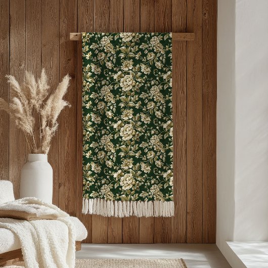 Elegant Dark Green and Gold Flowers Blanket Fleece Deken