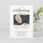 Elegant Dark Green Celebration of Life Foto Kaart (Staand voorkant)