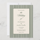 Elegant Dark Green Cream Vertical Stripes Wedding Kaart (Voorkant)
