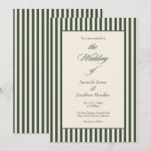 Elegant Dark Green Cream Vertical Stripes Wedding Kaart (Voorkant / Achterkant)
