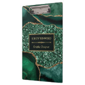 Elegant Dark Green en Gold Glitter Ocean Agate Klembord (Links)