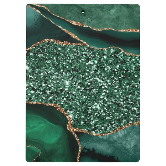Elegant Dark Green en Gold Glitter Ocean Agate Klembord (Achterkant)