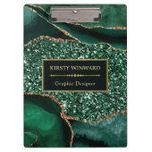 Elegant Dark Green en Gold Glitter Ocean Agate Klembord (Voorkant)