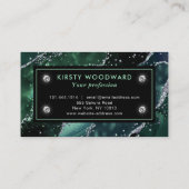 Elegant Dark Green en Silver Glitter Agate Visitekaartje (Achterkant)