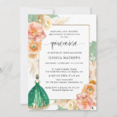 Elegant Dark Green Floral Princess Quinceañera Kaart (Voorkant)