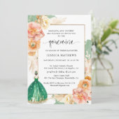 Elegant Dark Green Floral Princess Quinceañera Kaart (Staand voorkant)