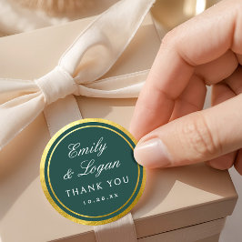 Elegant Dark Green Gold Border Wedding Ronde Sticker