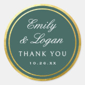 Elegant Dark Green Gold Border Wedding Ronde Sticker (Voorkant)