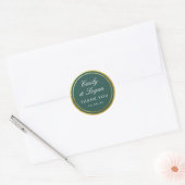 Elegant Dark Green Gold Border Wedding Ronde Sticker (Envelop)