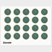 Elegant Dark Green Gold Border Wedding Ronde Sticker (Vel)