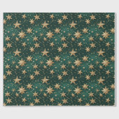 Elegant Dark Green & Gold Star Wrapping Paper Cadeaupapier (Vlak)