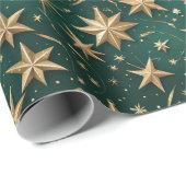 Elegant Dark Green & Gold Star Wrapping Paper Cadeaupapier (Rol Hoek)