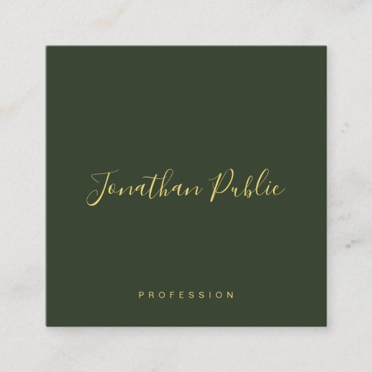 Elegant Dark Green Gold Text Calligraphy Glossy Vierkante Visitekaartje (Voorkant)