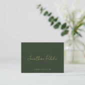 Elegant Dark Green Hand Script Gold Text Trendy Visitekaartje (Staand voorkant)