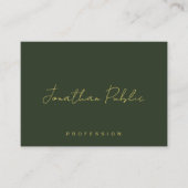Elegant Dark Green Hand Script Gold Text Trendy Visitekaartje (Voorkant)