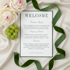 Elegant Dark Green Minimalist Wedding Welcome Programmakaart