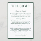 Elegant Dark Green Minimalist Wedding Welcome Programmakaart (Voorkant)
