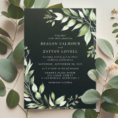Elegant Dark Green Modern Greenery's Wedding Kaart