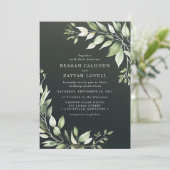Elegant Dark Green Modern Greenery's Wedding Kaart (Staand voorkant)