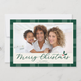 Elegant Dark Green Plaid Merry Christmas Photo Feestdagenkaart