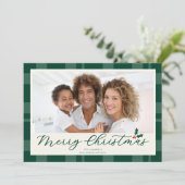 Elegant Dark Green Plaid Merry Christmas Photo Feestdagenkaart (Staand voorkant)