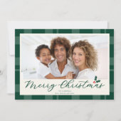 Elegant Dark Green Plaid Merry Christmas Photo Feestdagenkaart (Voorkant)