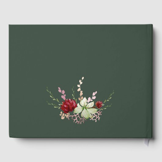 Elegant Dark Green Rustic Boho Wildflower Wedding Gastenboek (Achterkant)