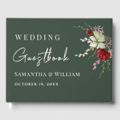 Elegant Dark Green Rustic Boho Wildflower Wedding Gastenboek (Voorkant)
