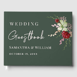 Elegant Dark Green Rustic Boho Wildflower Wedding Gastenboek