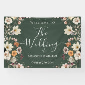 Elegant Dark Green Rustic Wildflower Boho Wedding Spandoek (Horizontaal)